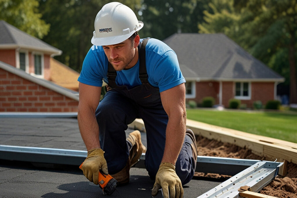 Roofer on a flat commercial roof in Texas