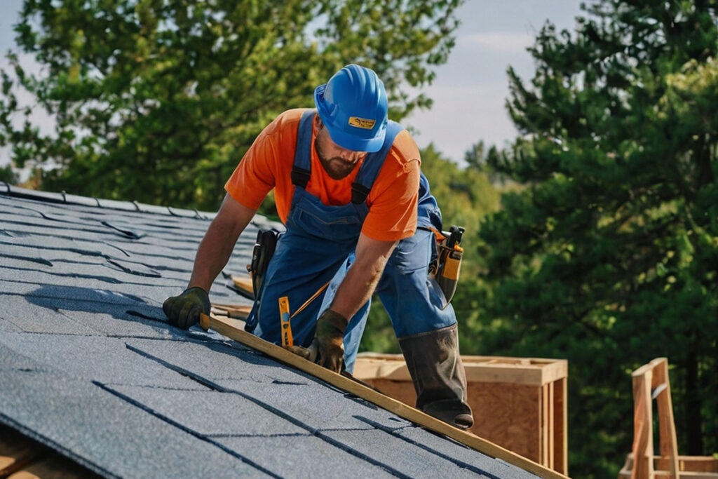 Roofer installing asphalt shingles on a Texas roof