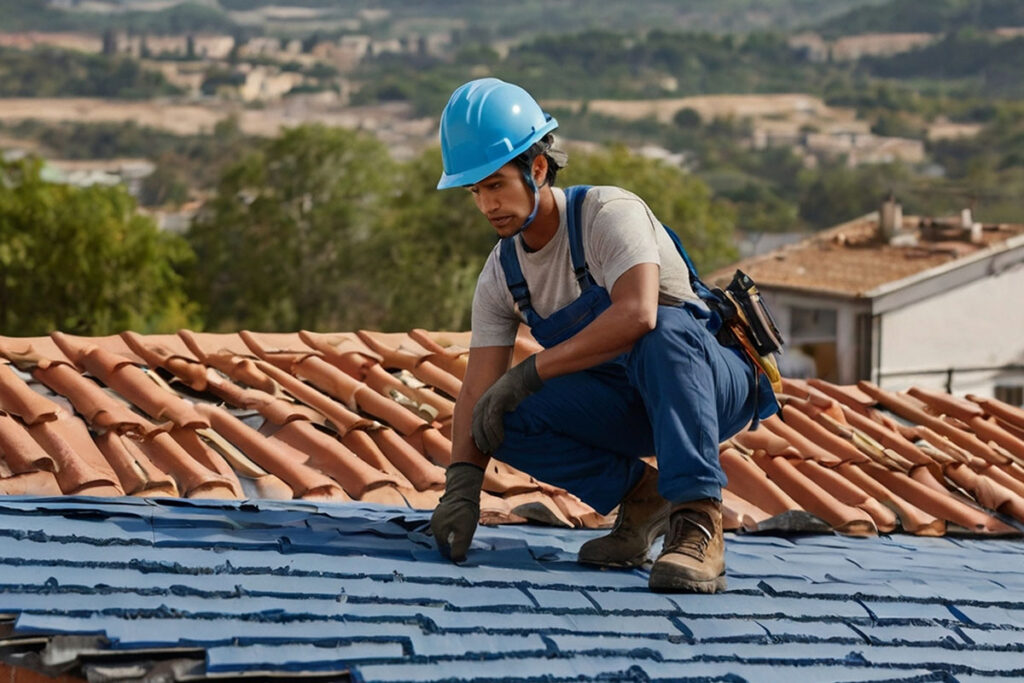 Roofer working on a tile roof in Texas